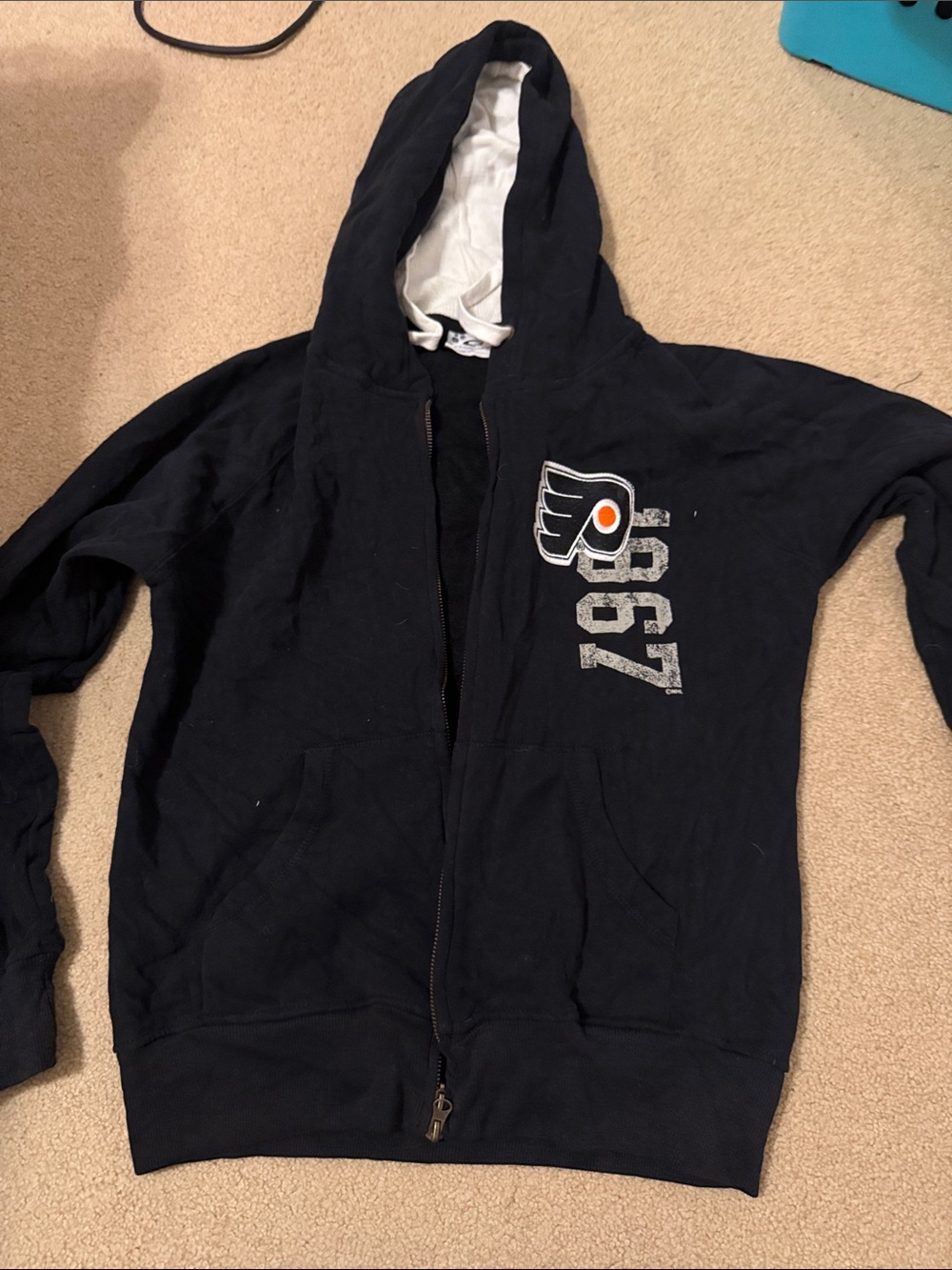 Philadelphia Flyers Navy Hooded Varsity Jacket - NHL Fan Zip-Up